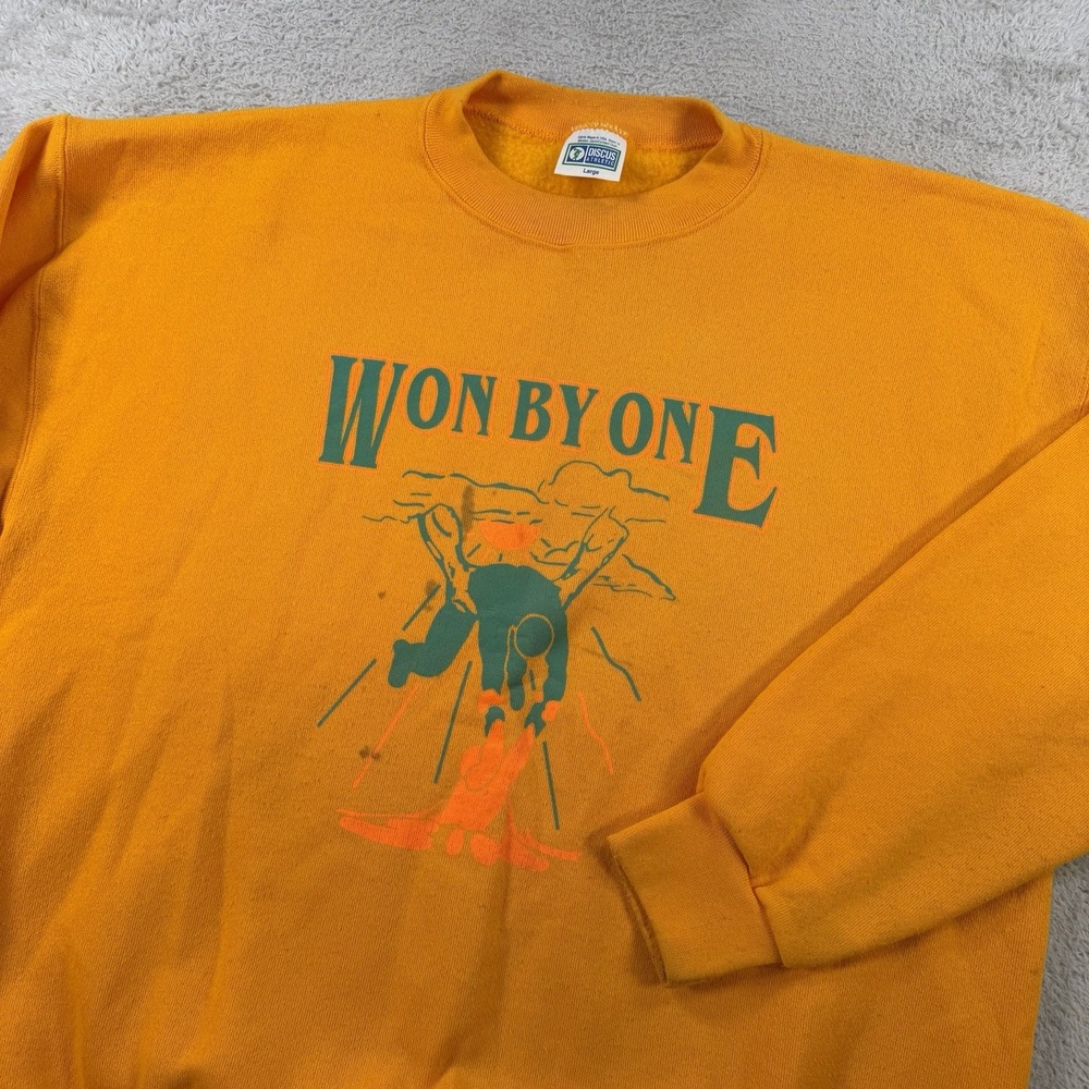 Vintage Discus Athletic Sweatshirt Mens Large Yellow Jesus Won By One Christian